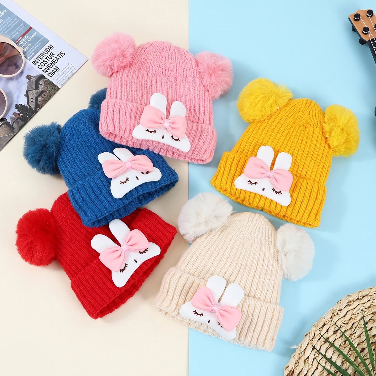 Gorro bebé con pompón cálido de punto para invierno - imagen 2