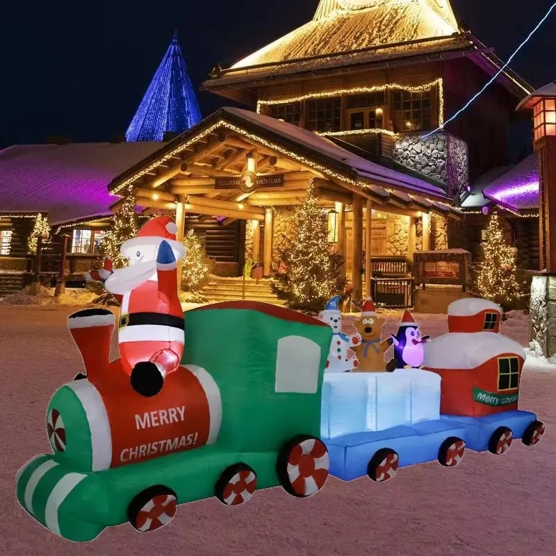 Tren inflable gigante de Navidad, luces LED de 2,7 M, adorno inflable, decoración Intdoor, fiesta de vacaciones de Año Nuevo, decoración al aire libre - imagen 5