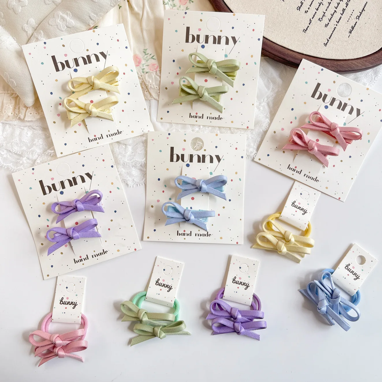 Pinzas para el pelo con lazo macarrón y bandas elásticas para niñas - imagen 3
