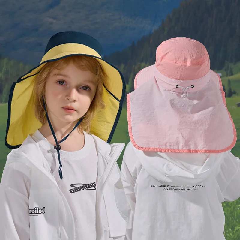 Gorra de Color sólido para niños y niñas, sombrero de cubo para niños, chal grande, gorra de pescador, sombrilla fina y transpirable, sombrero para el sol - imagen 2