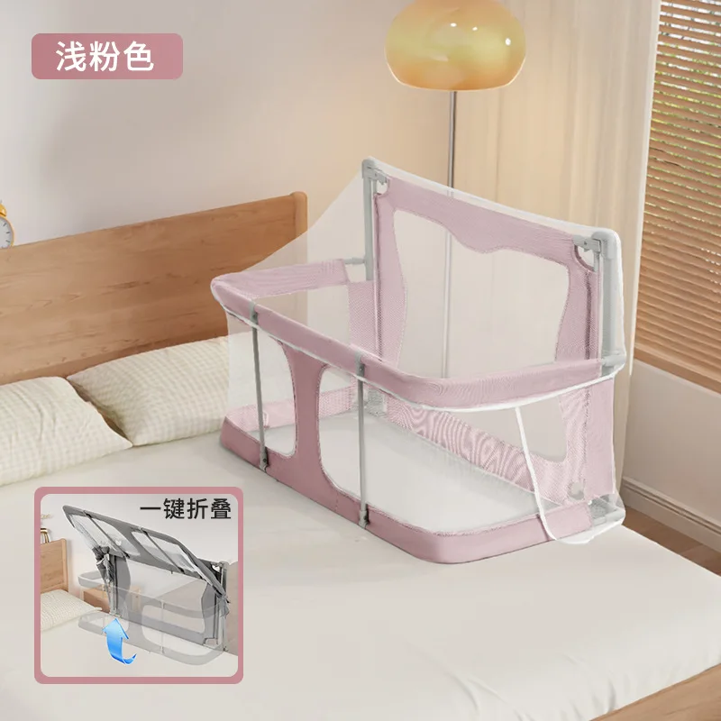Valla para cama de cuna de bebé, valla protectora antipresión, valla protectora para bebé recién nacido, plegable y móvil con un clic - imagen 5