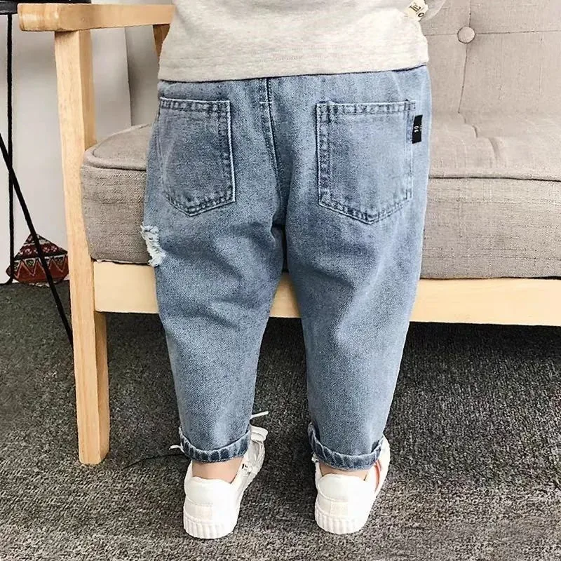 Primavera y otoño nuevos pantalones vaqueros para niños moda infantil pantalones vaqueros de cintura alta combinables ropa exterior informal para bebés pantalones largos - imagen 4