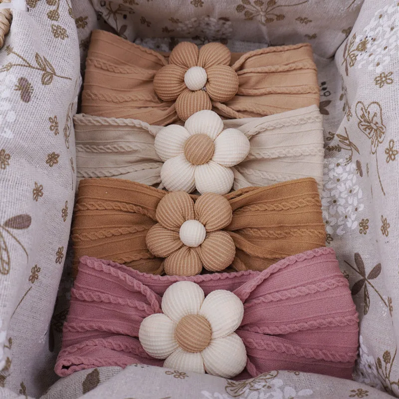Diademas bonitas para bebé, diademas elásticas suaves con flores para recién nacidos, turbante para niños y niñas, accesorios para el cabello para niños - imagen 2