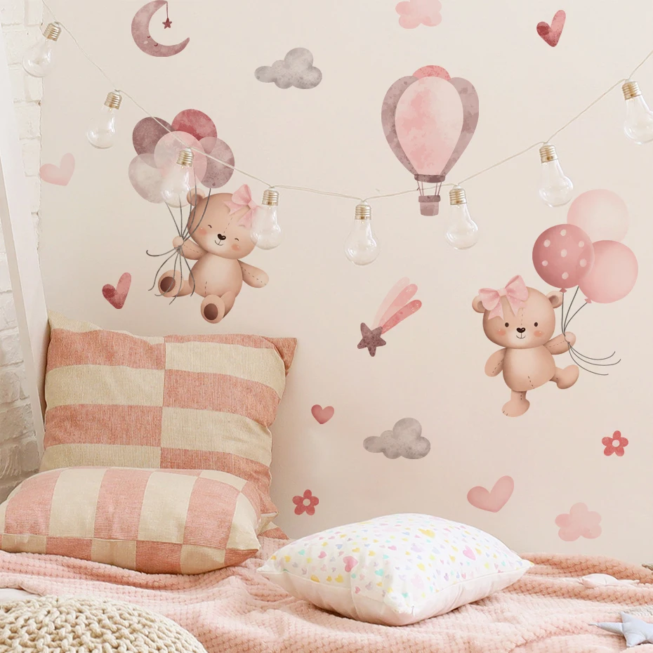 Pegatinas de pared con osos y globos – Decoración rosa infantil - imagen 4