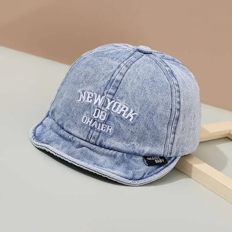 Gorra de béisbol coreana para bebé, moda coreana, sombreros azules de mezclilla para niños y niñas, gorra de pico para niños pequeños, sombreros de sombrilla para viajes al aire libre - imagen 3