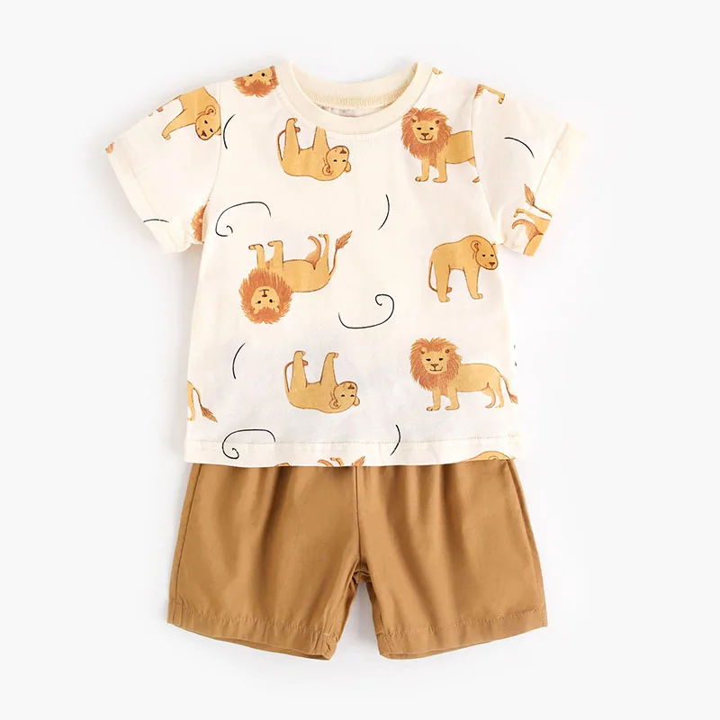 MILANCEL, nuevo conjunto de ropa de verano para niñas, 9M-5T, camiseta bonita de León + Pantalones, traje para niños, trajes finos de manga corta - imagen 2