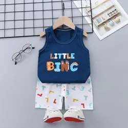 Conjunto bebé algodón con camiseta sin mangas y pantalón corto