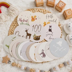 Tarjetas conmemorativas de 18 piezas para bebé, tarjetas conmemorativas de Hitos de madera para recién nacido, número de Animal grabado, accesorios de fotografía de edad, regalos