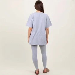 Ropa premamá casual de punto liso cuello redondo y pantalón largo