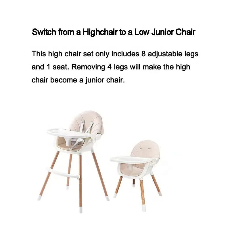 Ready To Ship Sillas altas 3 en 1 para bebés y niños pequeños Trona convertible para bebés con bandeja extraíble Arnés de seguridad ajustable - imagen 4