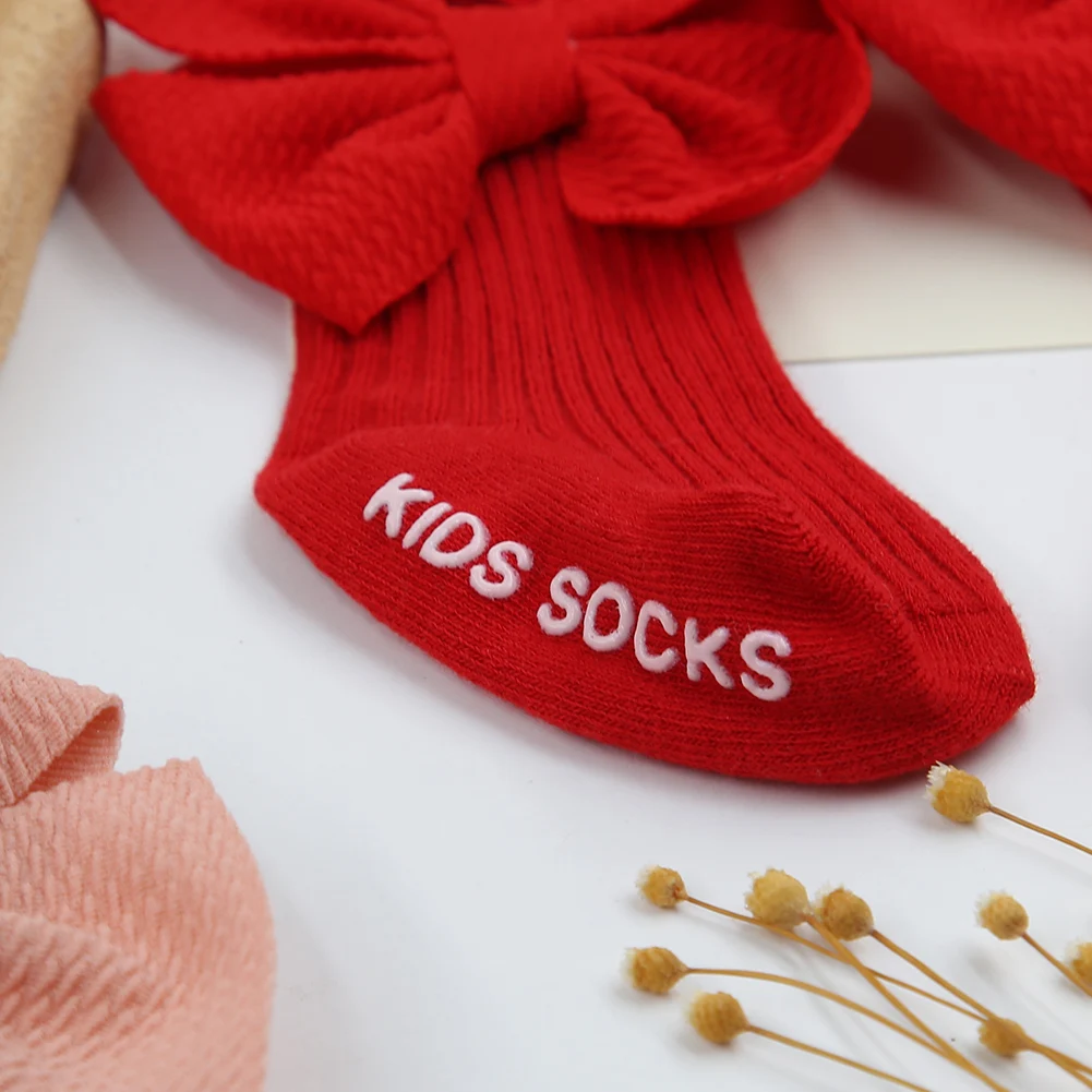 2 unids/set de lazos de bala grandes, diademas y calcetines de nailon elástico, medias largas antideslizantes, calcetines tobilleros de algodón de 0 a 12M, diademas para bebés recién nacidos - imagen 4