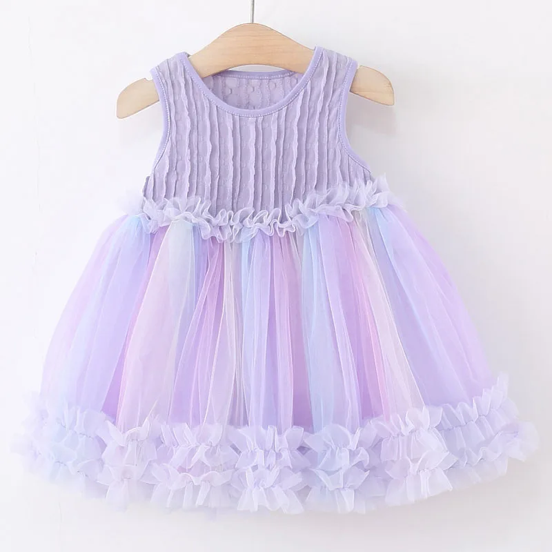 Ropa de verano para bebé, vestidos para niña, moda coreana, vestido de princesa sin mangas de malla para cumpleaños, artículos para recién nacidos de 3, 6, 9 meses B027 - imagen 2