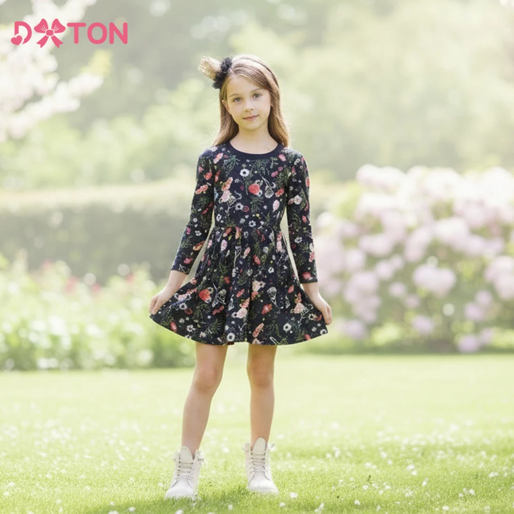Vestido infantil de manga larga con estampado floral para niña