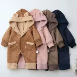 Nueva ropa de invierno para bebé, monos con forro de piel para bebés, monos cálidos con forro grueso para niñas, mono infantil rompevientos