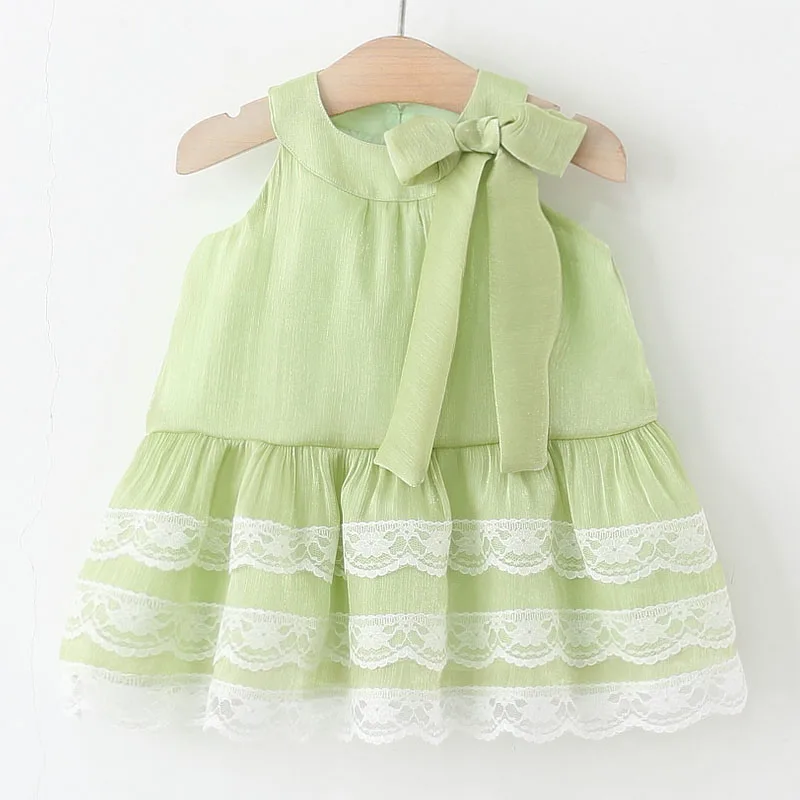 2025 vestidos de lujo de verano para niñas coreano lindo arco sin mangas de encaje de algodón princesa cumpleaños vestido azul Boutique ropa para niños B108 - imagen 3