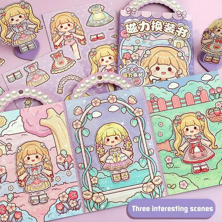 Tilado vestir libro magnético silencioso cuenta de mano para niñas y niños pegatinas de escena de juguete magnético hechas a mano