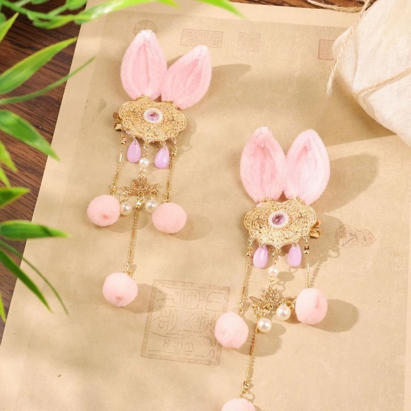 Pinza para el cabello para niños de estilo antiguo de Año Nuevo, estilo chino con borlas rosas, bonito diseño para niños, un accesorio festivo imprescindible para el cabello. - imagen 2