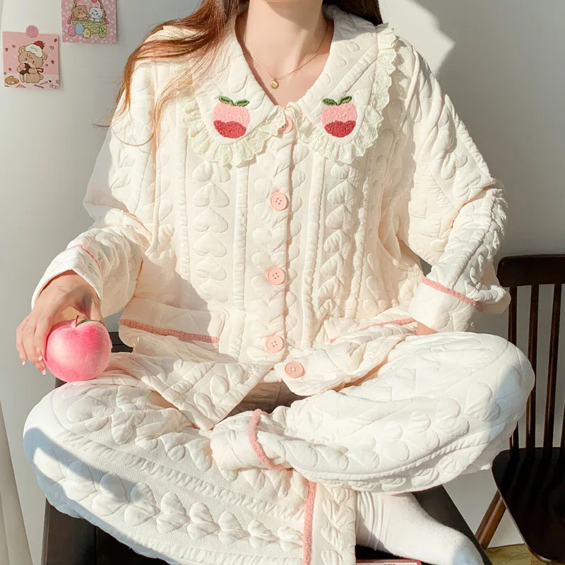 Pijama de lactancia de algodón grueso para embarazo y posparto - imagen 5