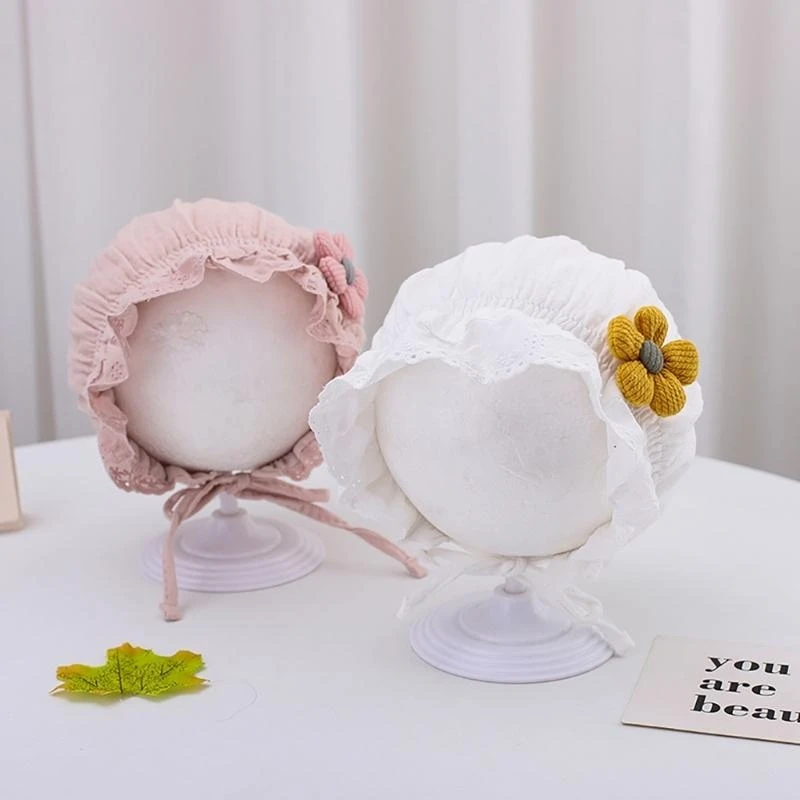 M76C Gorro bebé moderno y encantador con detalles encaje, gorro algodón a para regalo