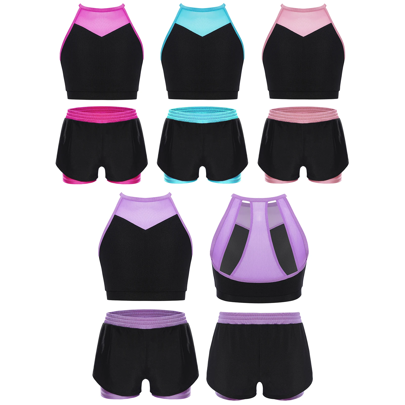 Conjunto de baile de Ballet para niñas, trajes deportivos, Top corto sin mangas con calzoncillos tipo bóxer para gimnasios, entrenamiento, danza, ejercicio, Yoga, correr - imagen 2