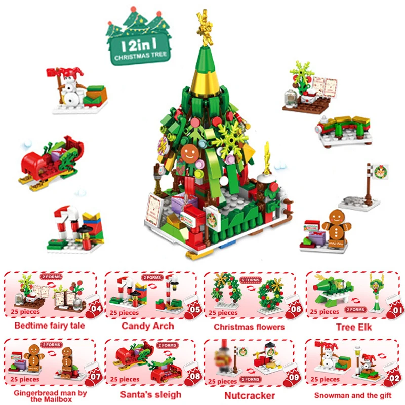 Bloques de construcción de Navidad, Papá Noel, muñeco de nieve, alce, árbol, Micro rompecabezas de ladrillo, modelo de ensamblaje, decoración del hogar, regalo de fiesta, juguete para niños - imagen 3
