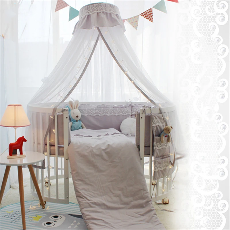 5 unids/set de cama para niños, Sábana de parachoques circundante para cama ovalada de encaje, cama de algodón para bebé, Kit de cama Simple para recién nacidos de moda circundante - imagen 2