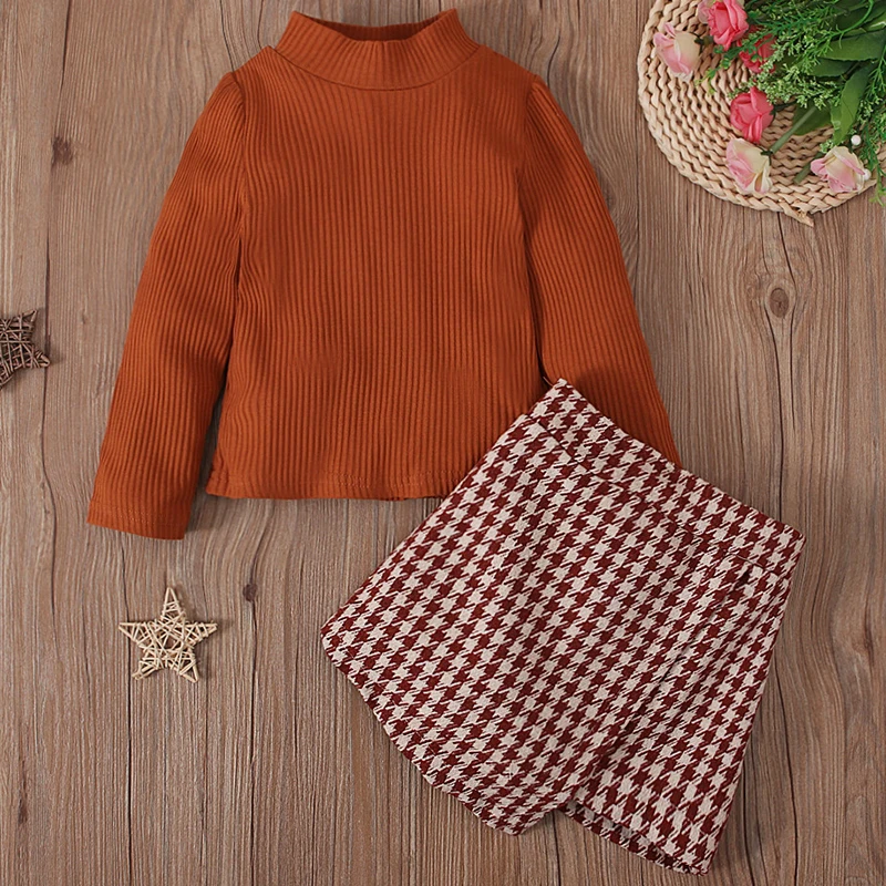 Conjunto 2 piezas niña top algodón manga larga y falda cuadros boutique - imagen 2