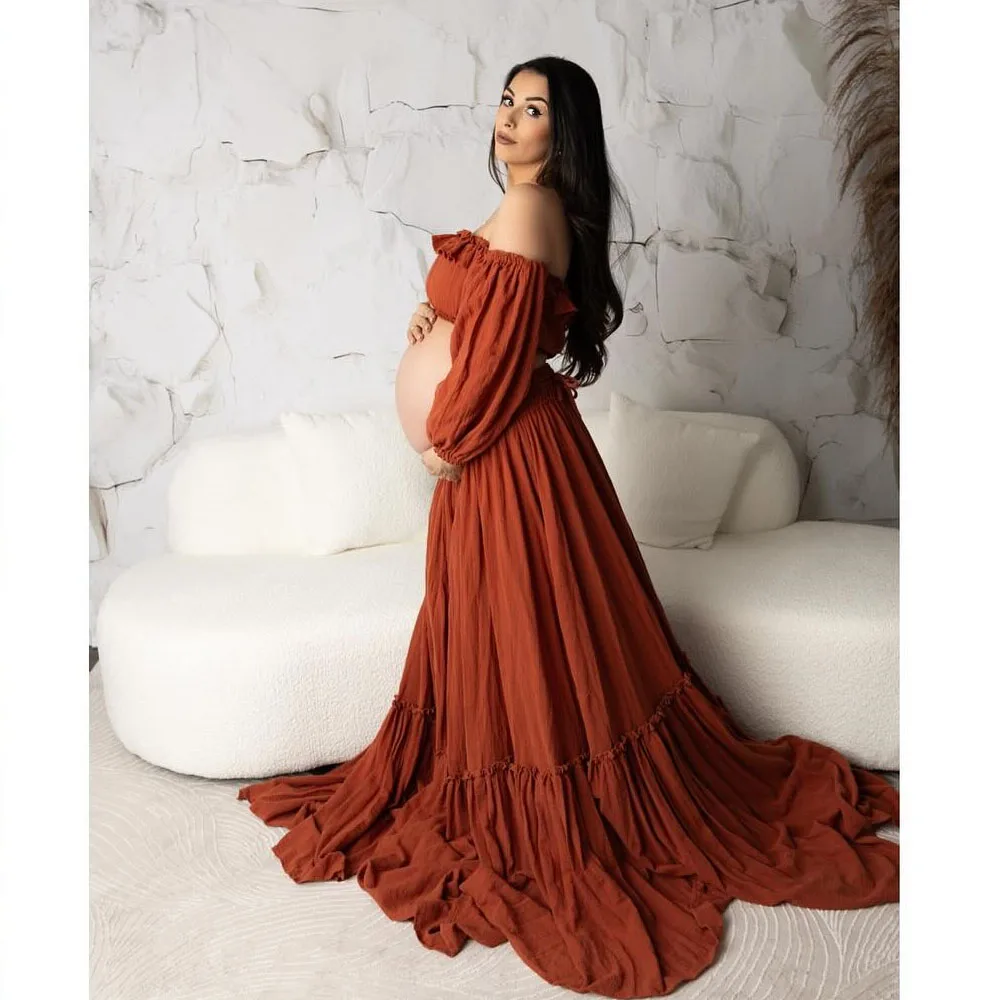 Vestido de maternidad bohemio de lino y algodón para sesión fotos - imagen 3
