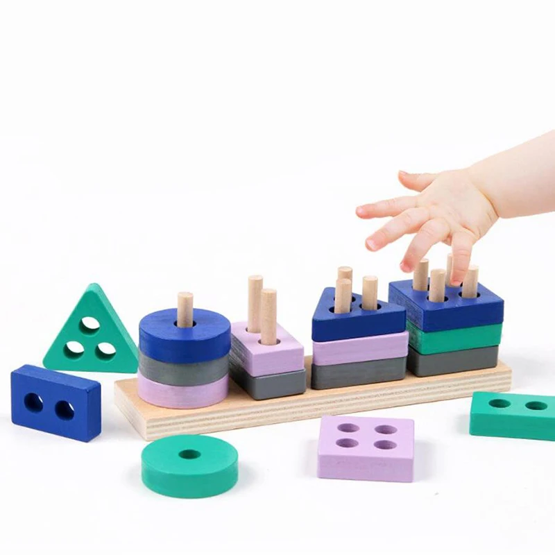 Bloques de construcción para niños, cuatro juegos de columnas, manga geométrica, forma de educación temprana Montessori, Color a juego, Cognitivo TMZ - imagen 2