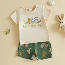 Conjunto bebé primavera: camiseta y shorts de algodón bordado