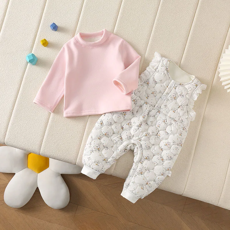 MILANCEL, nuevos peleles de invierno para bebé, lindos Tops rosas infantiles + conjunto general Floral, prendas de vestir para niñas pequeñas, traje