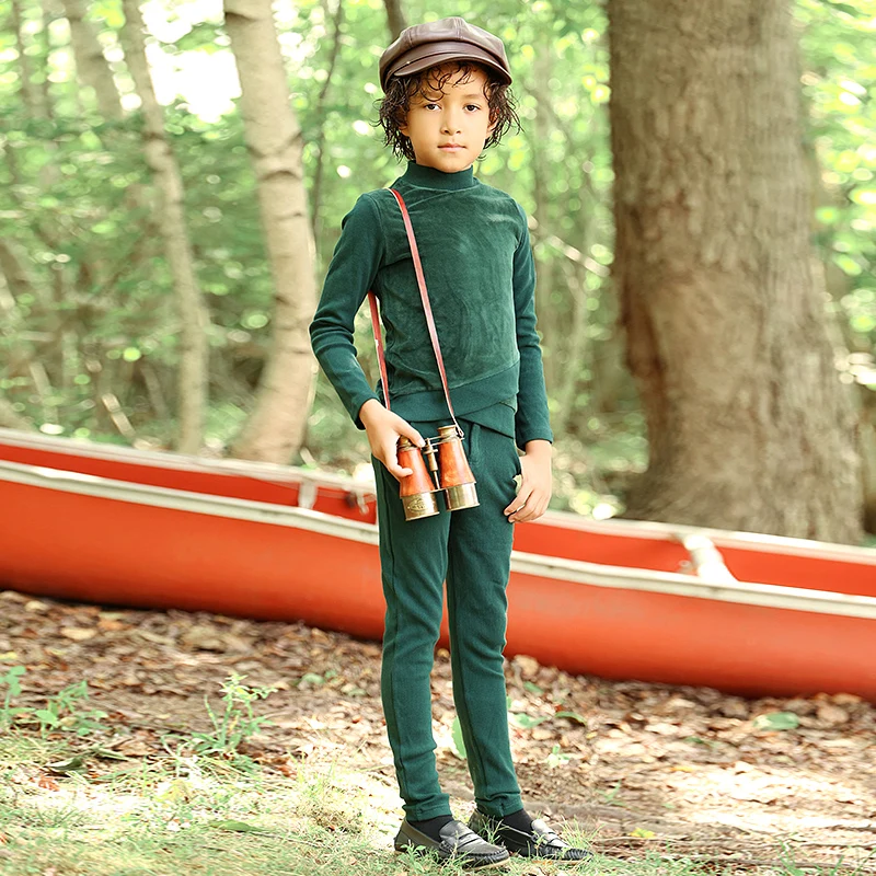 AA-bata acanalada de terciopelo y otoño e invierno para niños y niñas, ropa a juego para la familia, mameluco para bebé, camisón para niña con estampado floral acanalado - imagen 2