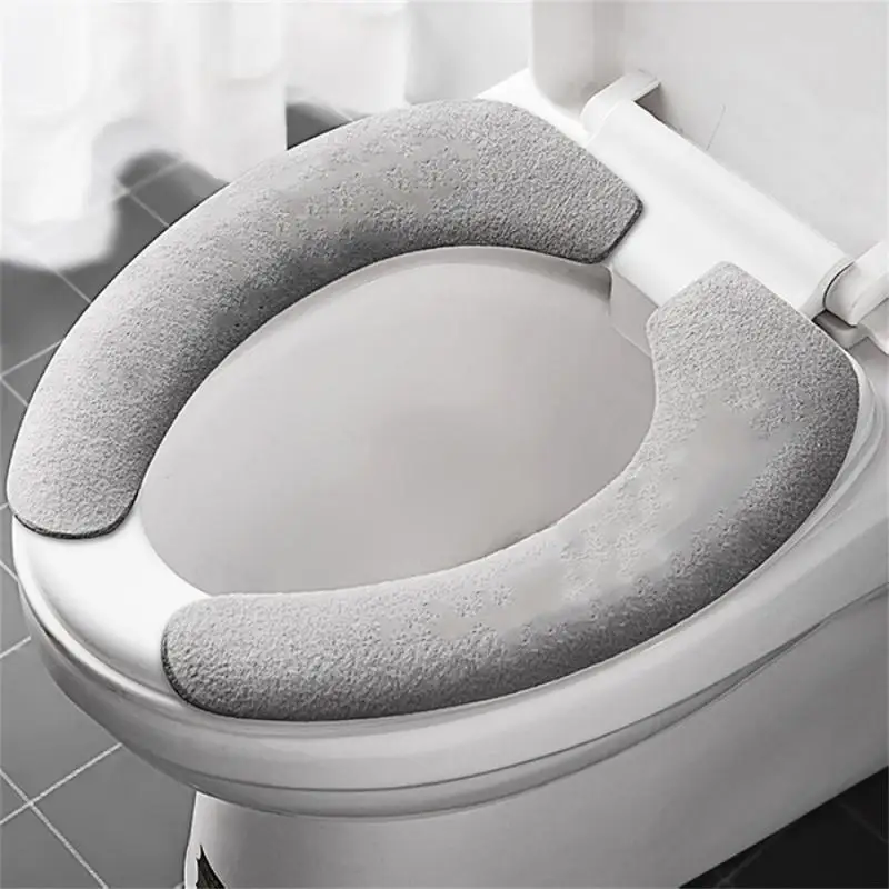 Funda de asiento de inodoro lavable, conjunto Universal, pegatina de franela cálida reutilizable, fundas de asiento de inodoro, relleno de asiento de alfombra de baño