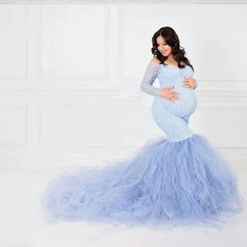 Vestido de encaje premamá sin hombros – Elegante - imagen 2