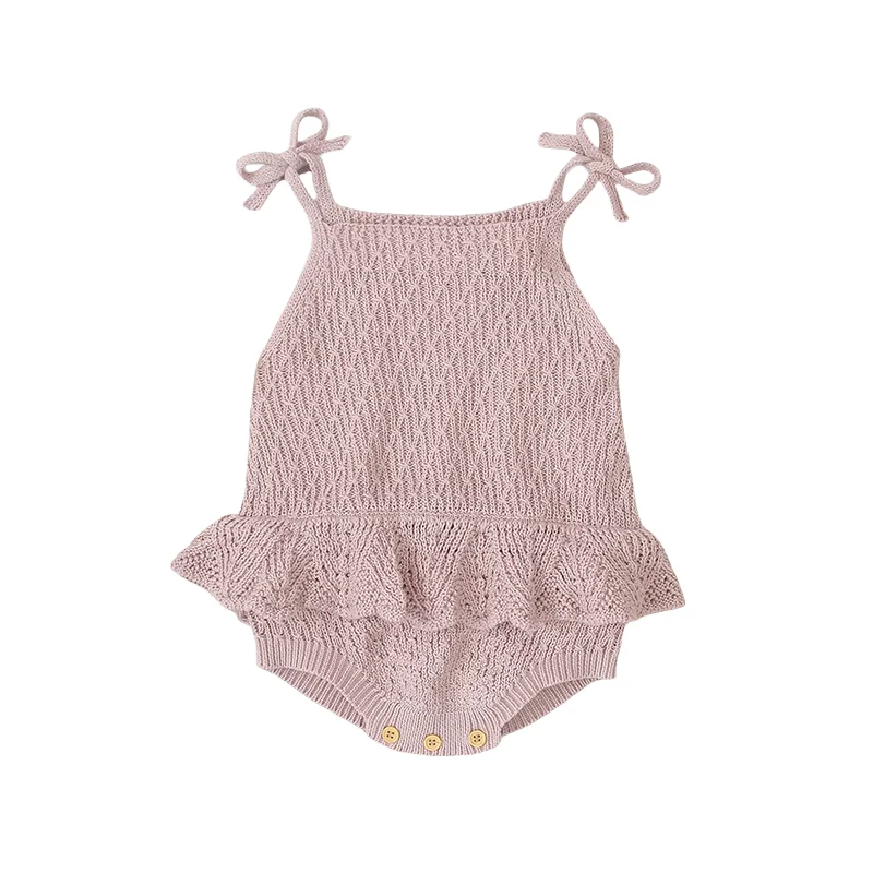 Pelele de punto de algodón 100% para bebé de 0 a 2 años, mono con tirantes con volantes y lazo para niñas, pelele con diseño de cambio de pañal con botón a presión - imagen 4