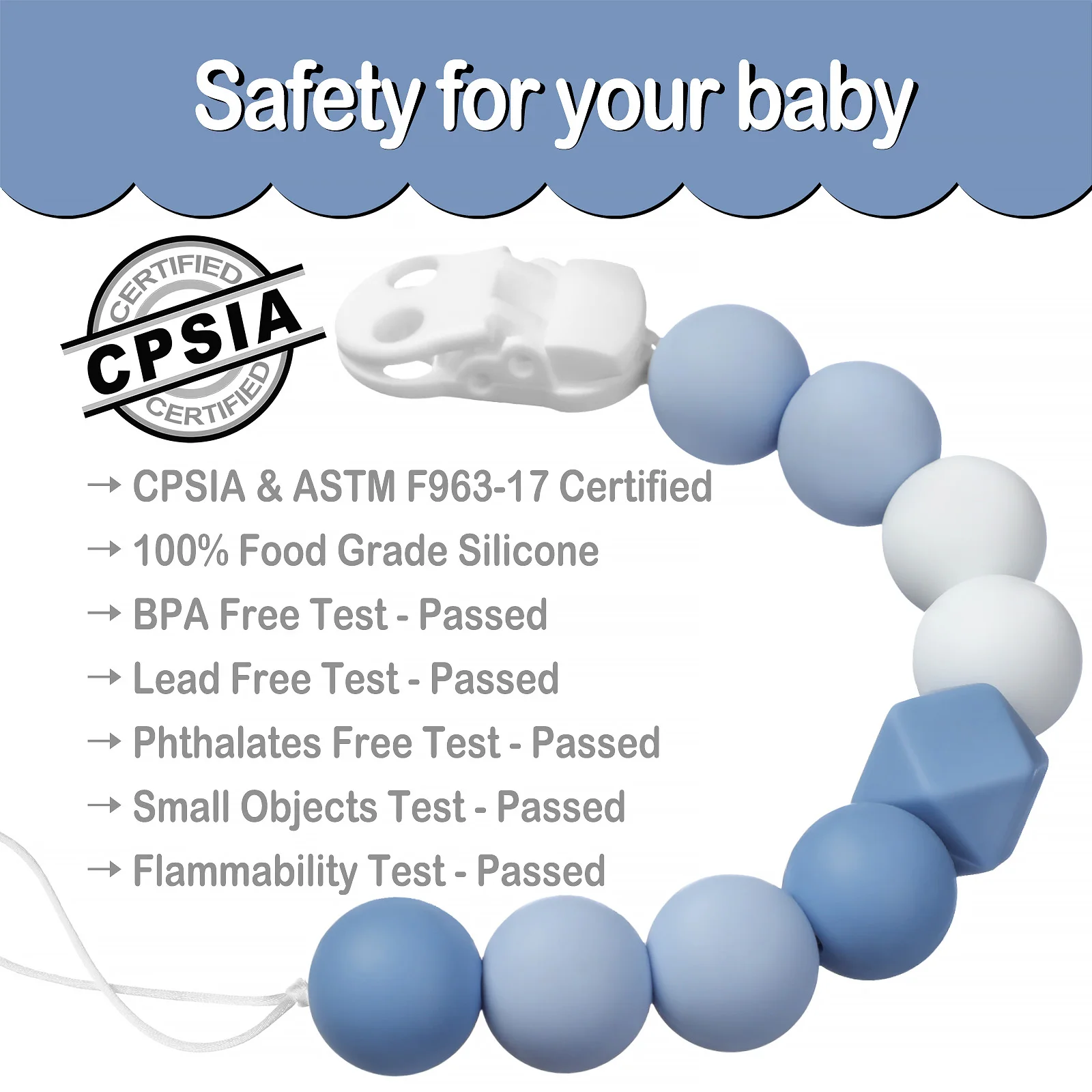 Clip para chupete de bebé, cuentas de silicona, mordedor infantil, cadena anticaída, juguete de dentición seguro para recién nacido, soporte para pezones, 2 uds. - imagen 5