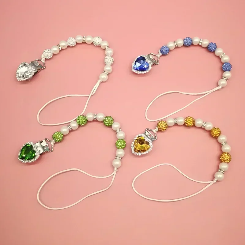 Clip para chupete de recién nacido con diamantes de imitación para niña, cadena de Clip para pezón de cristal de perlas brillantes, accesorios para bebé, 1 pieza - imagen 5