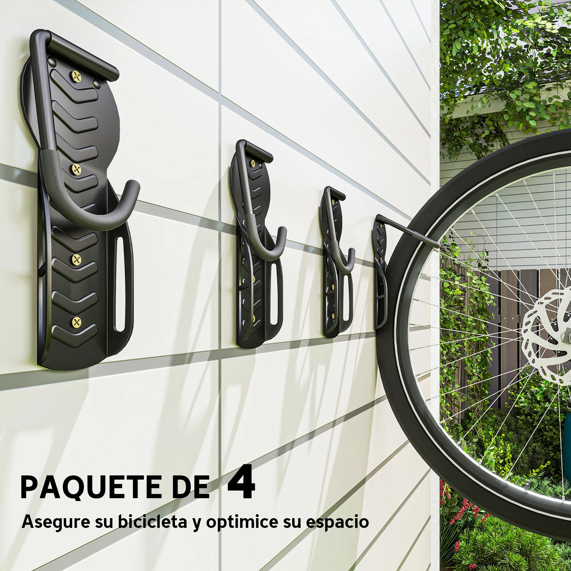 SPORTNOW Soportes de Pared para Bicicletas de 4 Piezas, Gancho para Colgar Bicicleta Plegable hasta 30 kg, Portabicicletas de Almacenamiento Vertical con Tornillos, para Casa, Garaje y Sótano, Negro - imagen 4