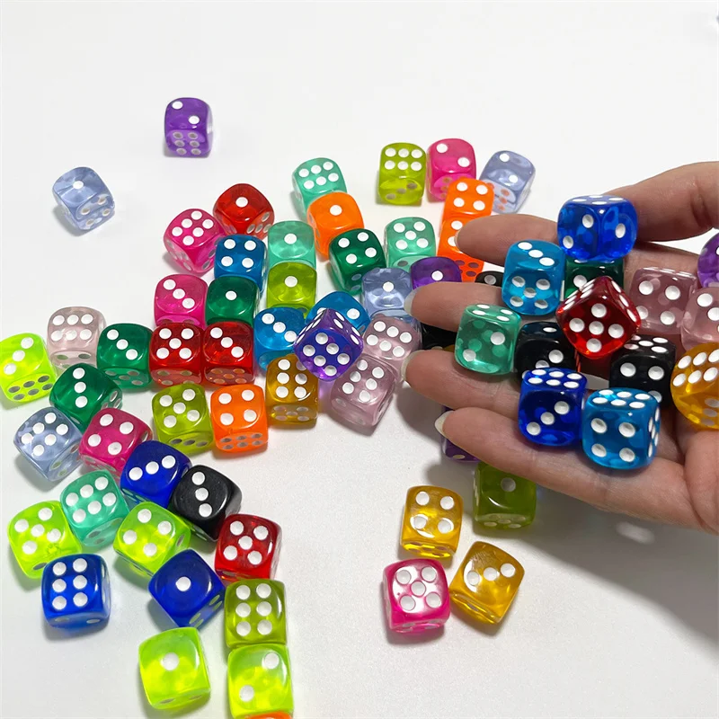 Dados de colores de cristal acrílico de 12 piezas y 14mm, dados transparentes de esquina redonda, juego Boutique de alta calidad, juguetes interactivos multijugador