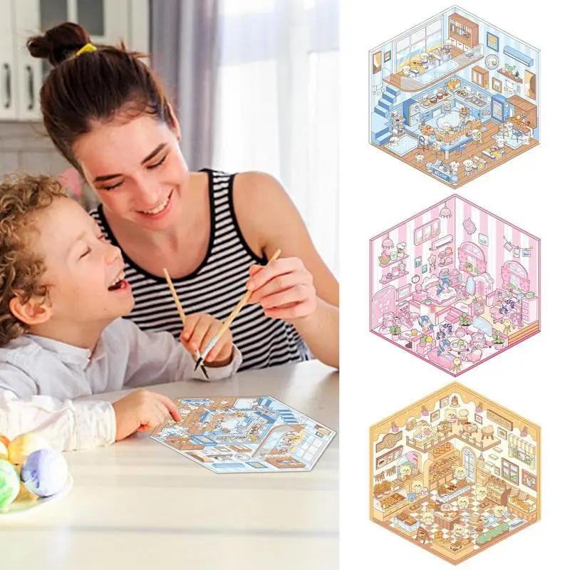 Pegatinas 3D para casa, pegatinas de escena de la serie Pony Bear, suministros para diario, colección de pegatinas, pegatinas de escena de cabina en miniatura - imagen 5