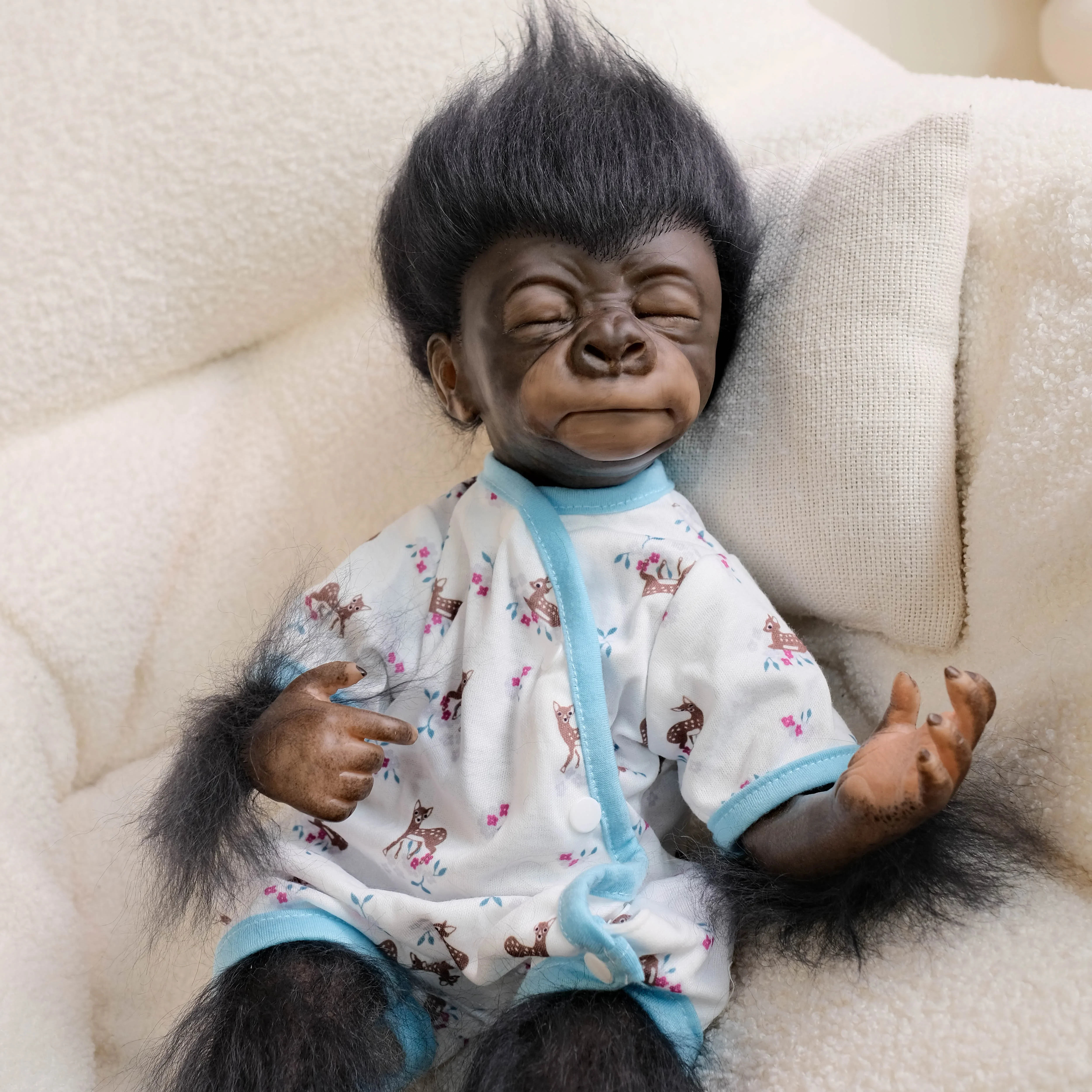 Hechos a mano nuevos, pintura detallada, muñeca Reborn, mono durmiente, bebé recién nacido, arte coleccionable, alta calidad de NPK