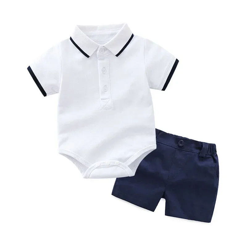 Camisa Polo de verano para niños y Polo corto para niño, conjunto de camisa Polo con cuello de mameluco, pantalones cortos de algodón, ropa para niño pequeño - imagen 2