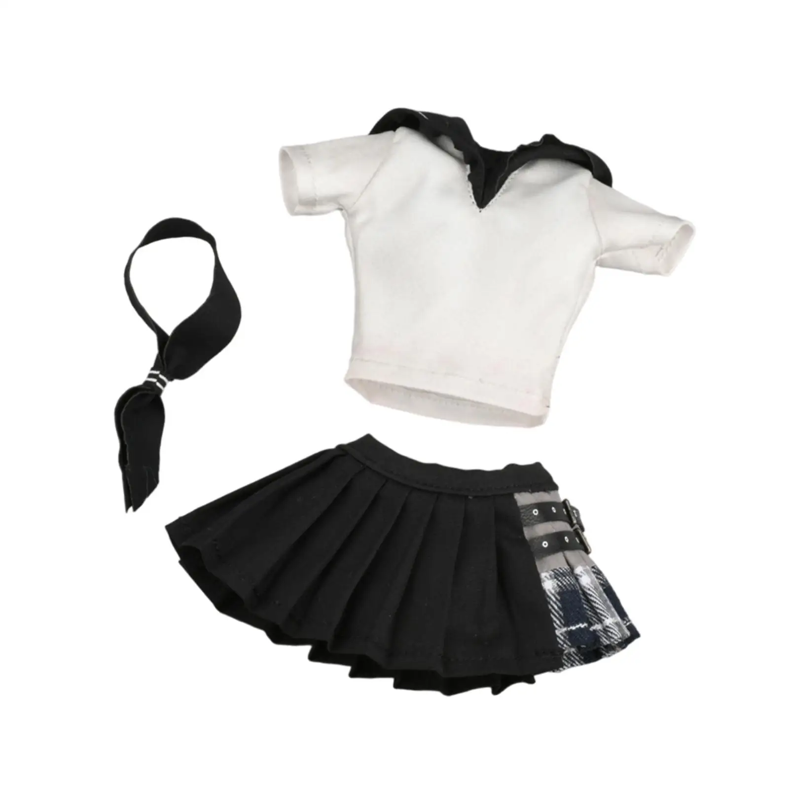 3 Pieces 1/6 Scale Women Figure Short Sleeve T Shirt and Skirt with Tie Miniature Clothing for 12in Female Action Figures Accs