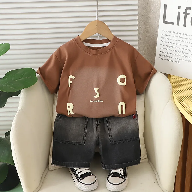 Conjunto verano niños coreano – camiseta algodón letras y vaqueros - imagen 4