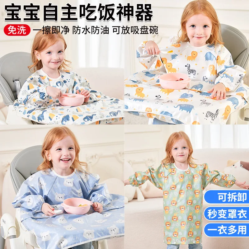 Babero impermeable para bebé con cubierta de mesa, delantal de alimentación de cobertura completa, bata para bebés de 8 a 5 años, babero de comida para niños, recogedor para niños pequeños - imagen 2