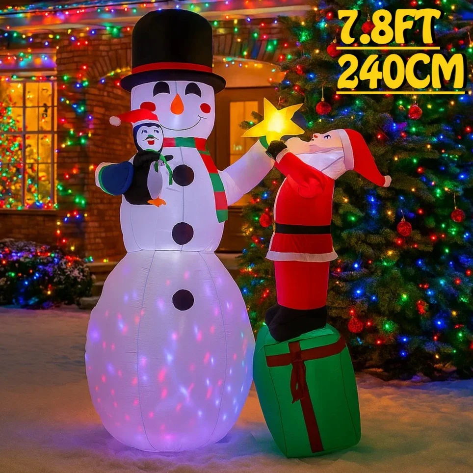 7,8 pies Santa Claus pingüino muñeco de nieve inflable decoración navideña luces de adorno de Navidad al aire libre patio de casa decoración de fiesta de vacaciones juguete