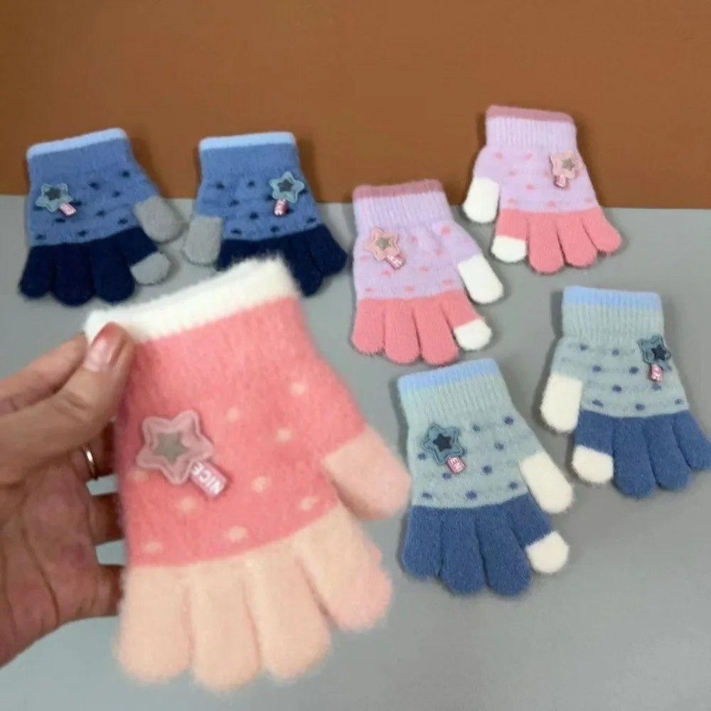 Nuevos guantes de punto bonitos de dibujos animados, guantes cálidos de invierno para niños con dedos completos, guantes gruesos para deportes al aire libre a prueba de viento - imagen 3