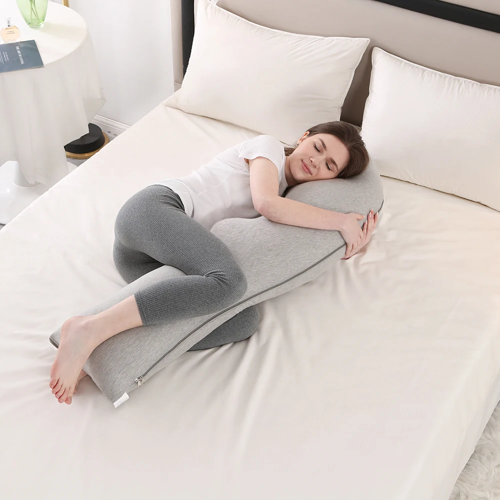 PANGDUBE-almohada de algodón en forma de J para mujeres embarazadas, almohada para dormir, cuidado del embarazo, almohada de lactancia para embarazadas, 1,8 KG - imagen 2