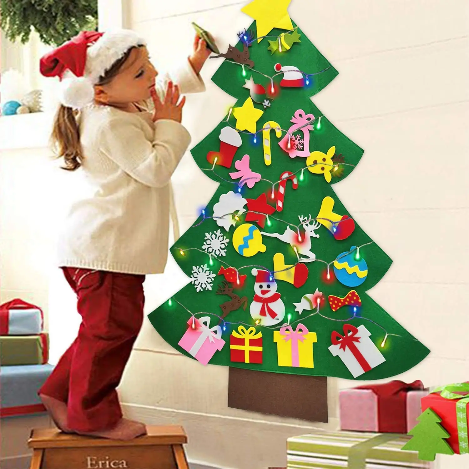 32 Uds DIY árbol de Navidad de fieltro niños pequeños tablero ocupado árbol de Navidad regalo para niño niña puerta adorno de pared decoraciones bebé juguete Montessori - imagen 2