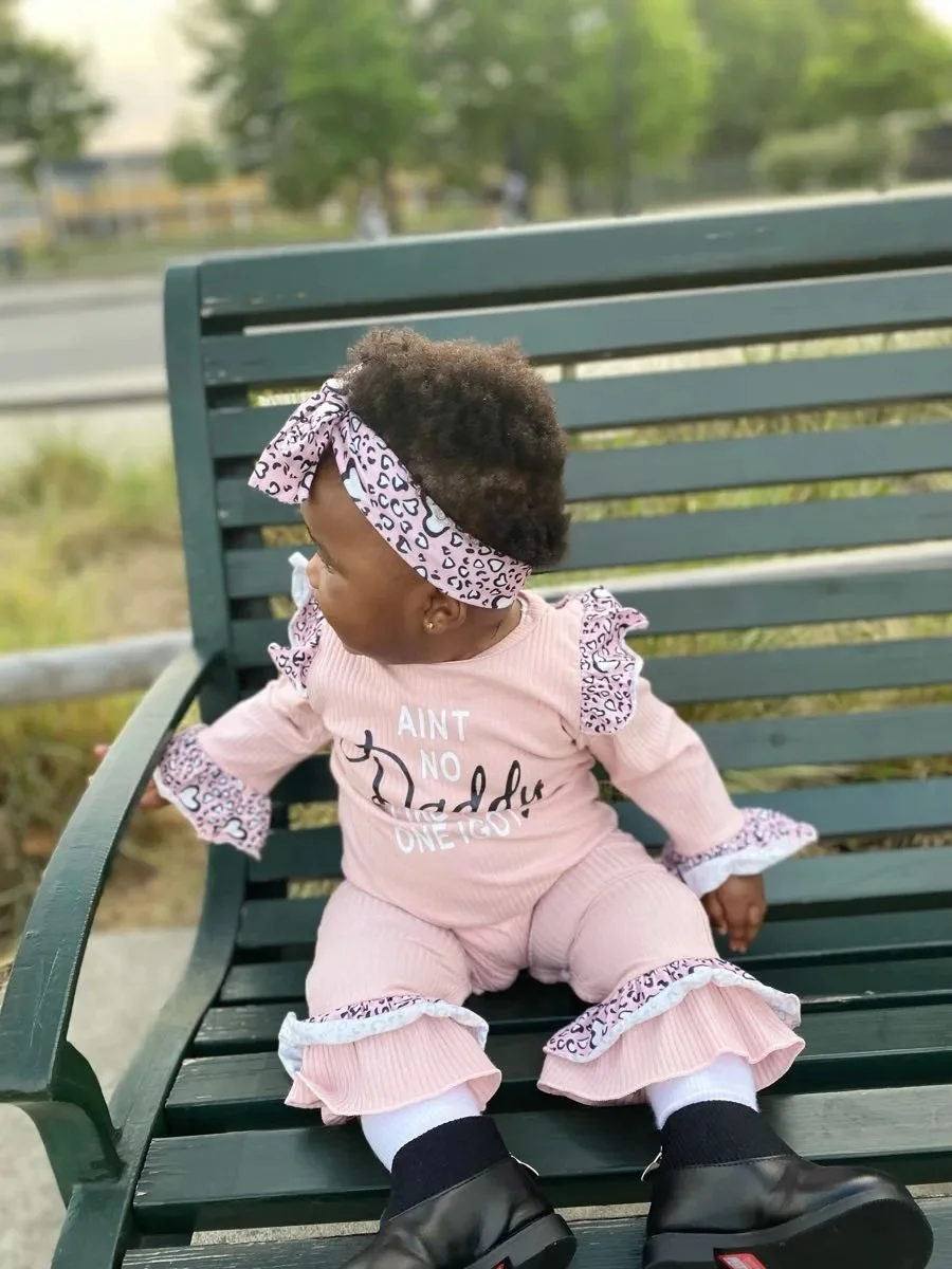 Pelele de manga larga con volantes para niña recién nacida, mono acanalado de punto con letras, viene con diadema - imagen 2